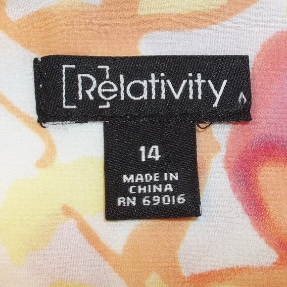 Relativity Womens Skirt Size 14 Floral Partial Zip Pleated White Pink Orange - Picture 5 of 7